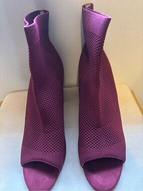 Knit Peep-Toe Sock Booties in Plum - Women's Fashion Shoes
